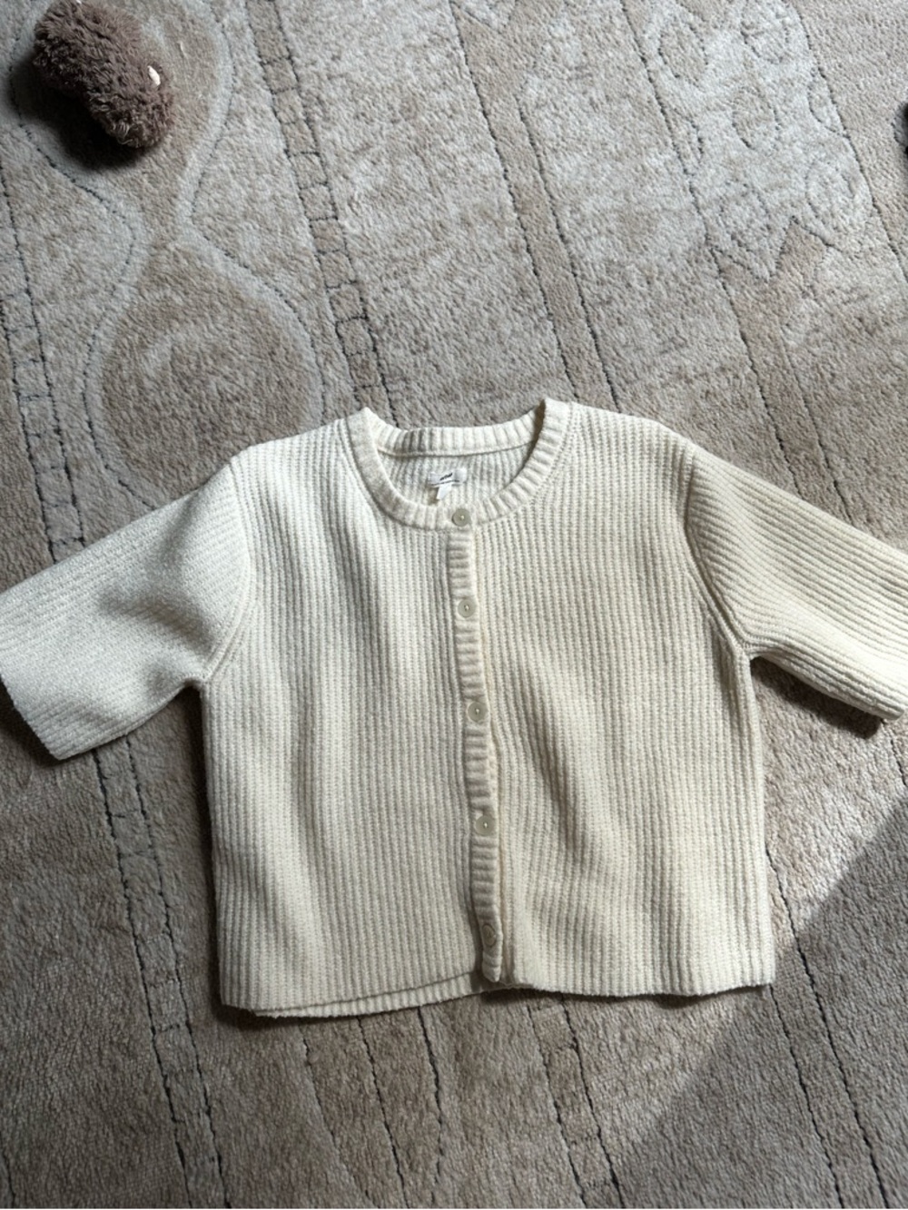 AERIE Unreal Short Sleeve Cardigan in Cream